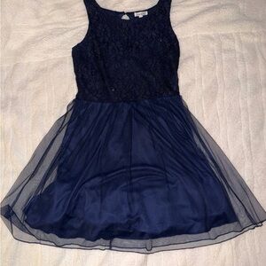 Speechless Navy Blue Lace Prom Dress